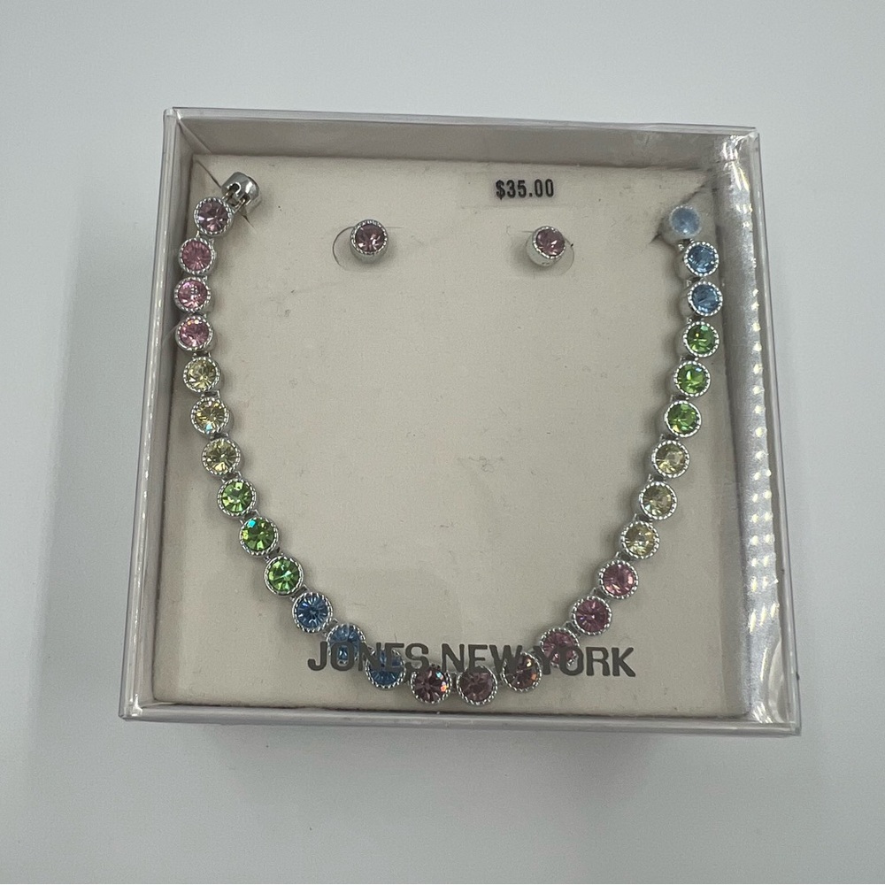Jones New York Rainbow Rhinestone Necklace and Earring Set